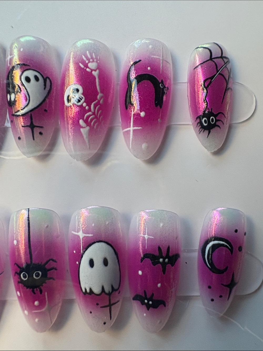 Unbranded Pink Ombre Halloween Press-On Nails with Ghost & Spider Art